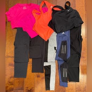 Bundle of workout clothes! 4 tops & 5 pants! Pants size Med. - Tops XS, SM, Lrg